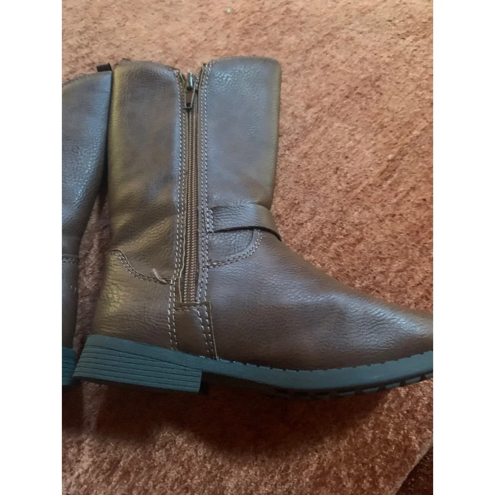 OshKosh Bgosh Lumi Brown Faux Leather Tall Buckle Boots Kids Size 12M OF20S08B
